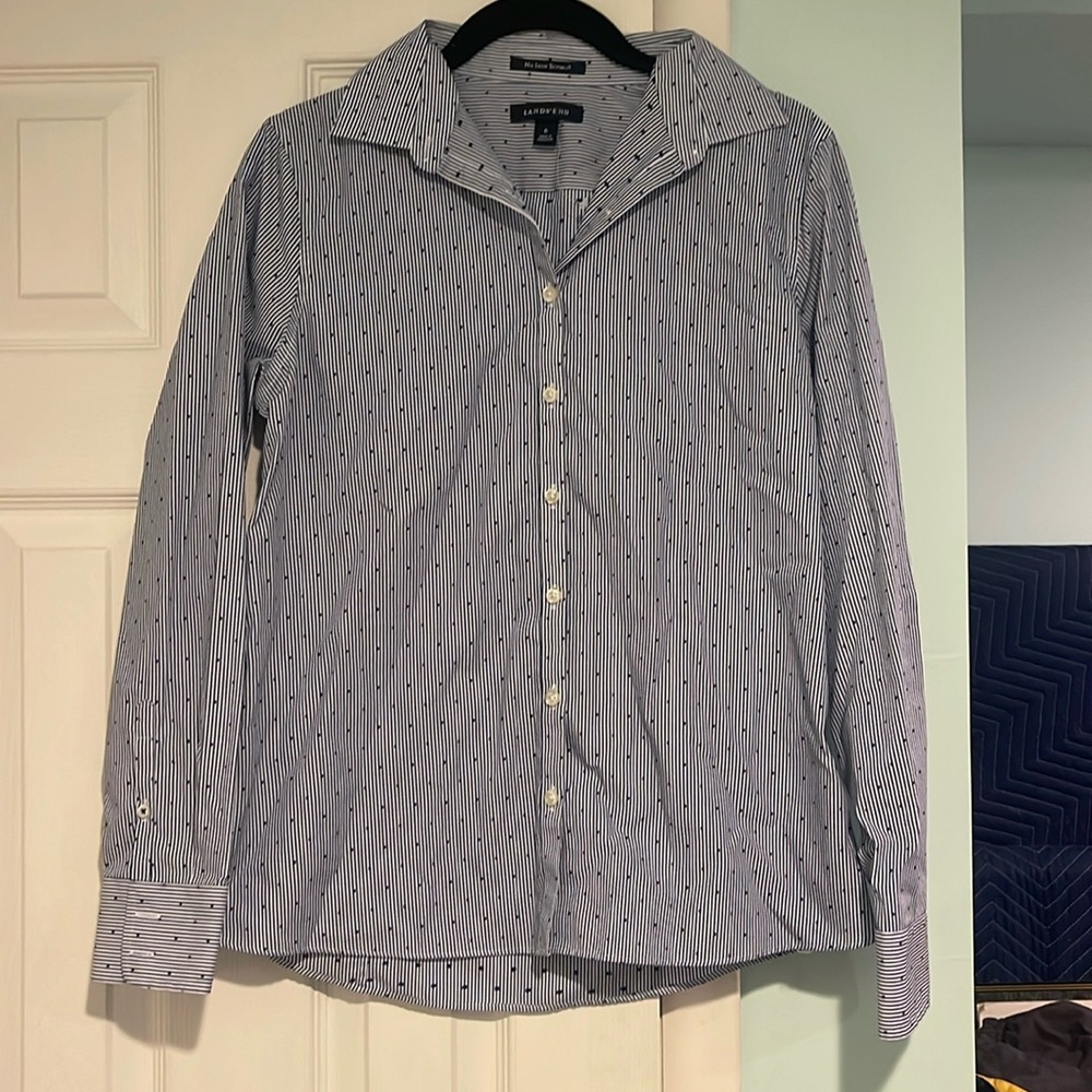 Lands' End navy & white No Iron Supima Button Down size 6 New no tags NWOT